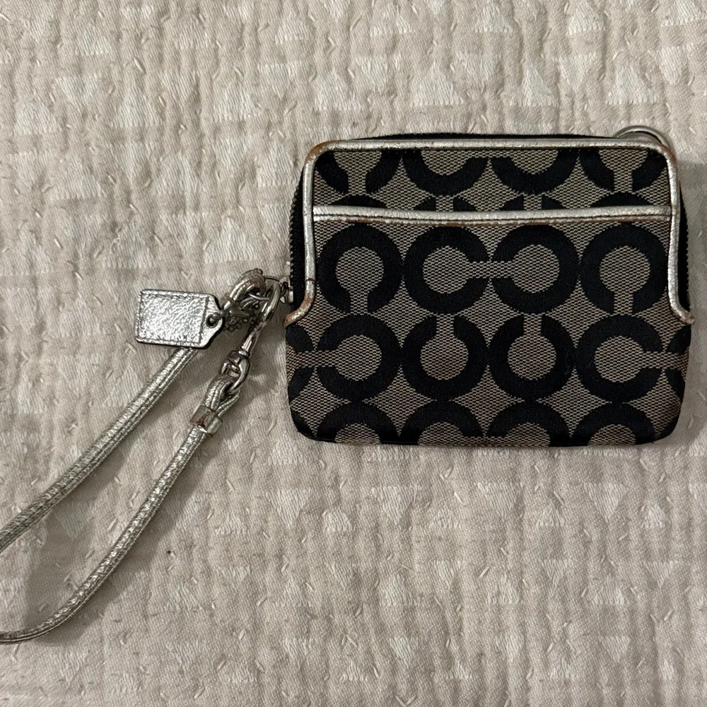 Coach Black and Silver Signature Wristlet Card Case